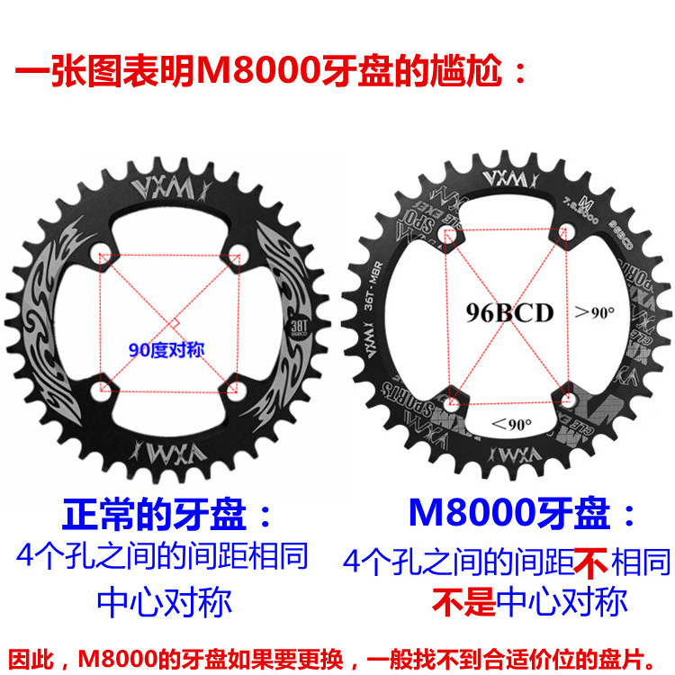Picture of VXM Mountain Bike 96BCD Positive and Negative Tooth Disc 30T/32T/34T/36T/38T/M8000 Disc