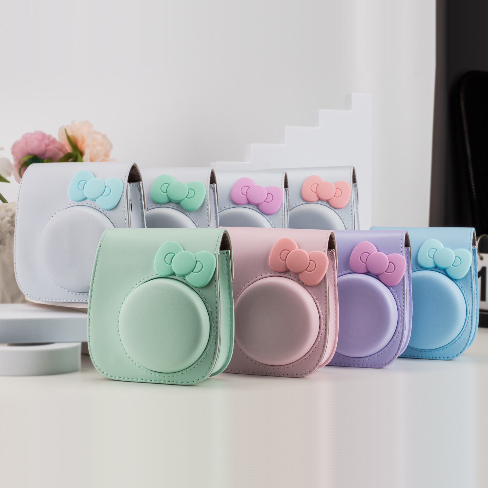 Suitable for Polaroid mini12/11/8/9 camera solid color bow storage bag can store photos slung