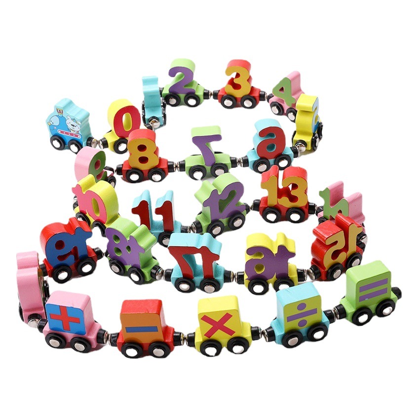 Children's educational toys building blocks magnetic digital small train letters wooden magnetic assembled 1-3 years old toy car