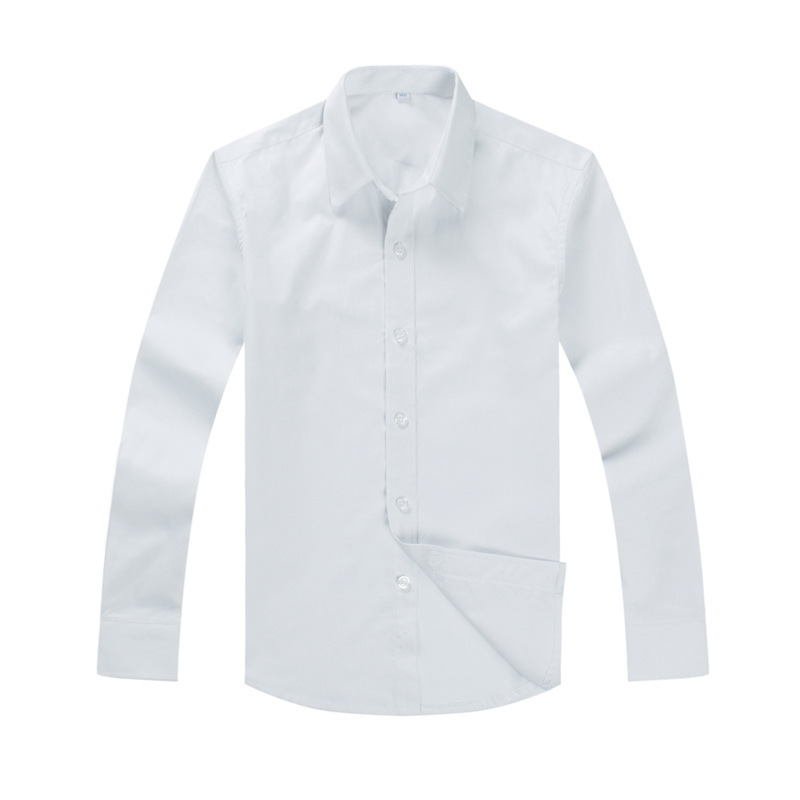 Picture of Boys' White Shirts, Kidsren's School Uniforms, Class Uniforms, Spring & Fall Long-Sleeved School Uniforms, Primary and Secondary School Students' White Shirts, Pure Cotton