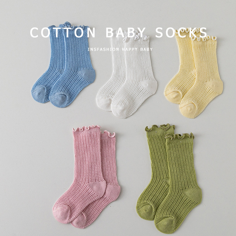 Newborn Boys and Girls Baby Infant Class A Cotton Summer Thin Mesh Breathable Loose Llace Socks Long