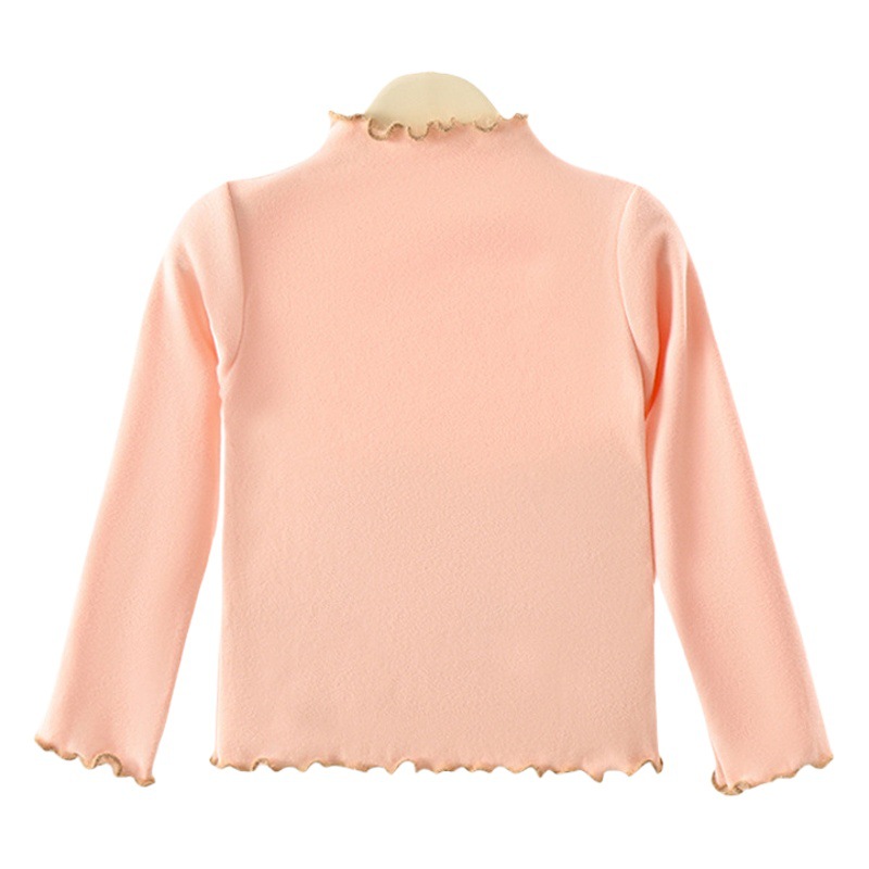 2023 autumn and winter New de Velvet girls' bottoming shirt color matching wooden ear Western style baby warm girls' inner top