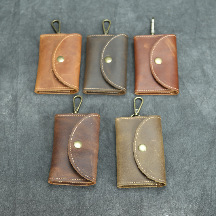 Picture of Handmade Crazy Horse Leather Key Case Large Capacity Card Holder Cowhide Multifunctional Key Ring for Men Vintage with Change