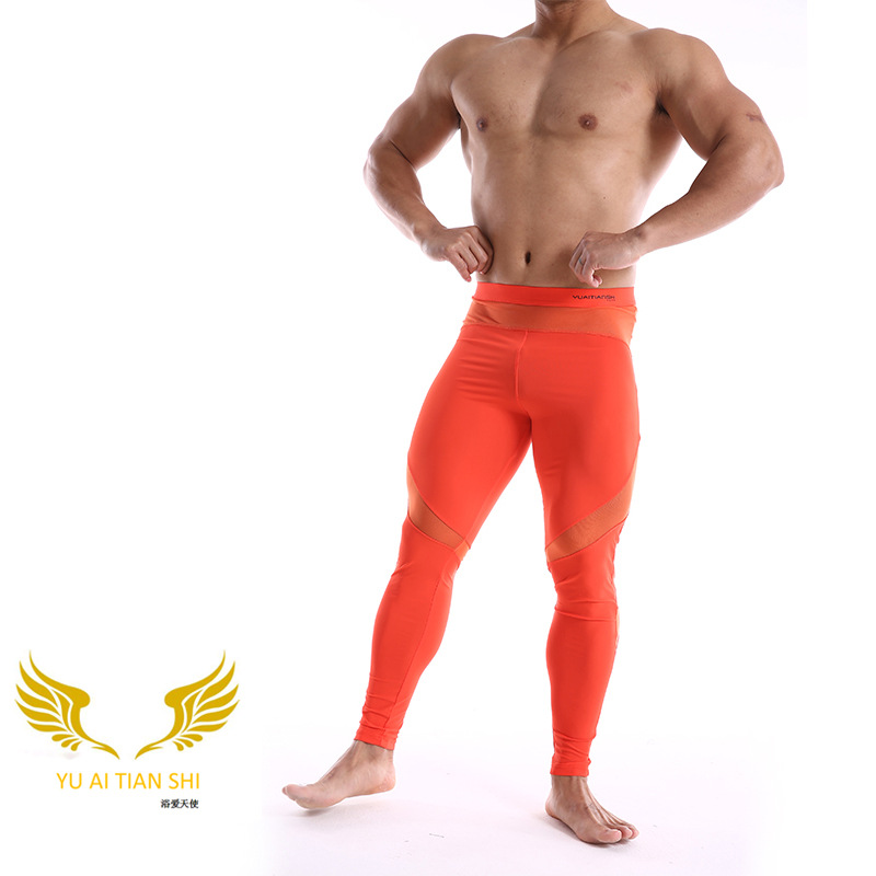 Picture of In stock men's nylon mid-waist sports fitness single pants fashion casual pants one-piece delivery tight pants men
