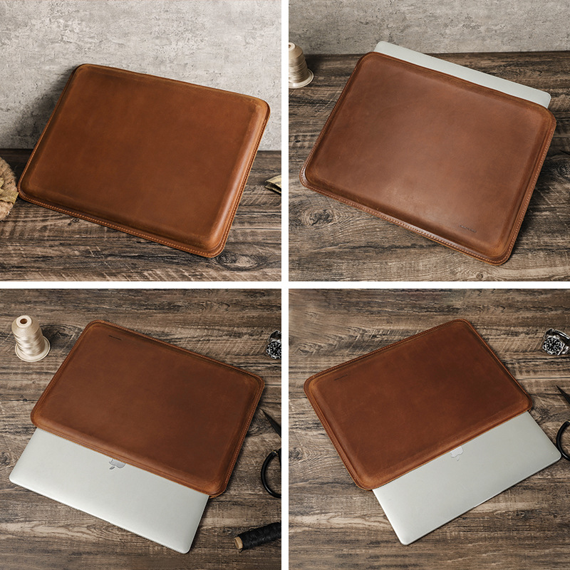 Picture of For New MacBookPro16 Protective Case Simple Crazy Horse Leather Apple Laptop Sleeve in stock