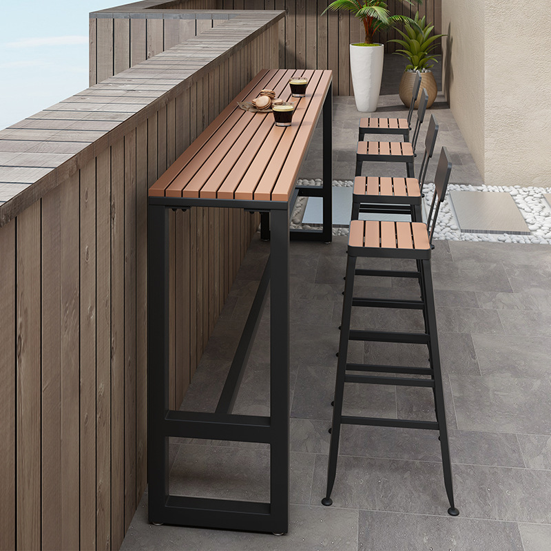 Picture of Outdoor Coffee Shop Wall Narrow Table Outdoor Leisure Bar Table and Chair Combination Waterproof Sunscreen Balcony Long Table and Chair