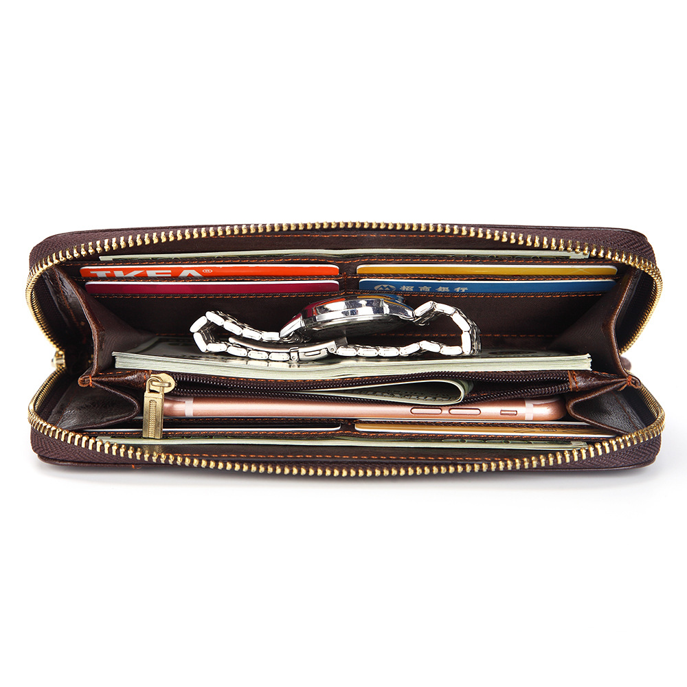 Picture of Men's Long Clutch Bag Genuine Leather Wallet First Layer Cowhide Wallet Bag Business Mobile Phone Bag Multi-Functional Clutch Bag