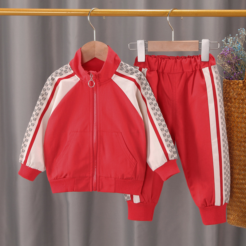 Picture of Children's children's clothing Korean new boys and girls baby two-piece set stitching collar printing long sleeve two-piece suit fashion generation hair