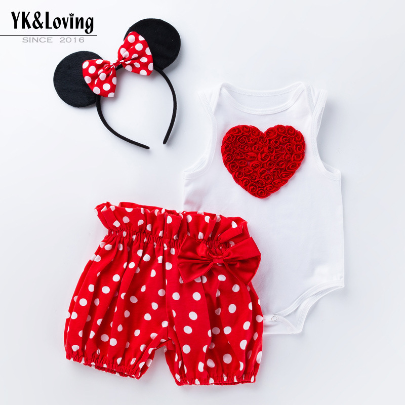 Cross-Border Children's Clothing Baby Girl Holiday Cartoon Love White Sleeveless Harem Polka Dot Shorts Set Baby Holiday Clothing