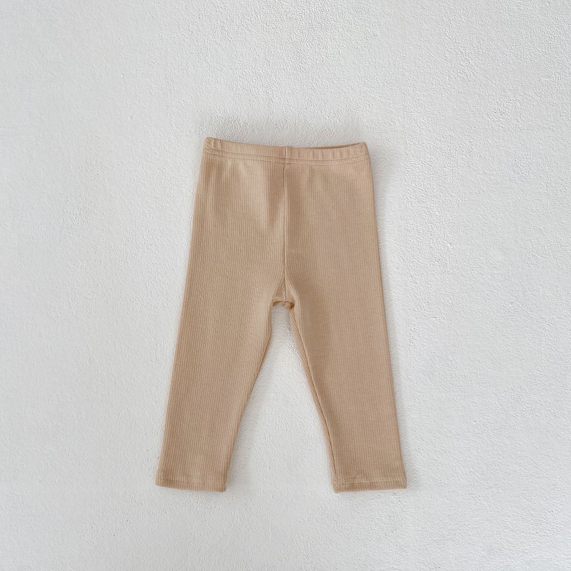 Picture of Ins 2025 New Autumn Clothing for Infants, Boys and Girls, Solid Color Pattern Threaded Versatile Cotton Mid-Waist Leggings