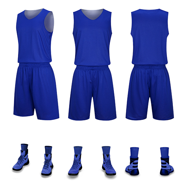 Picture of Double-layer double-sided wearable basketball suit men's printed light board basketball training jersey competition team uniform diy team