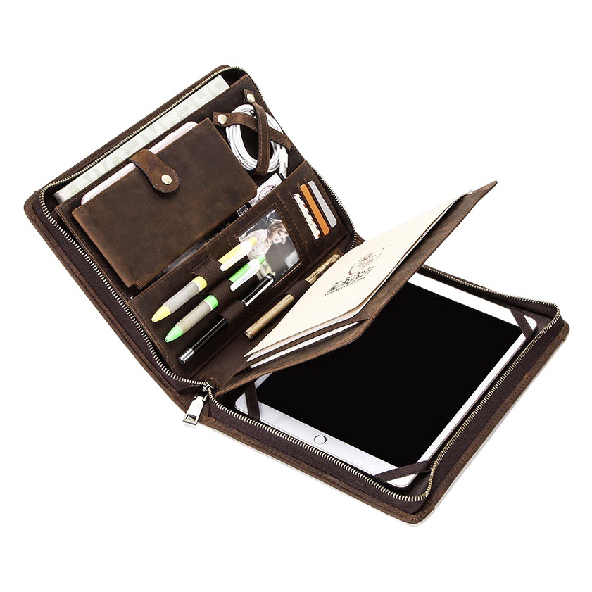 For Apple ipadpro10.5 protective cover crazy horse cow belt pen slot zipper multi-functional flat protective cover