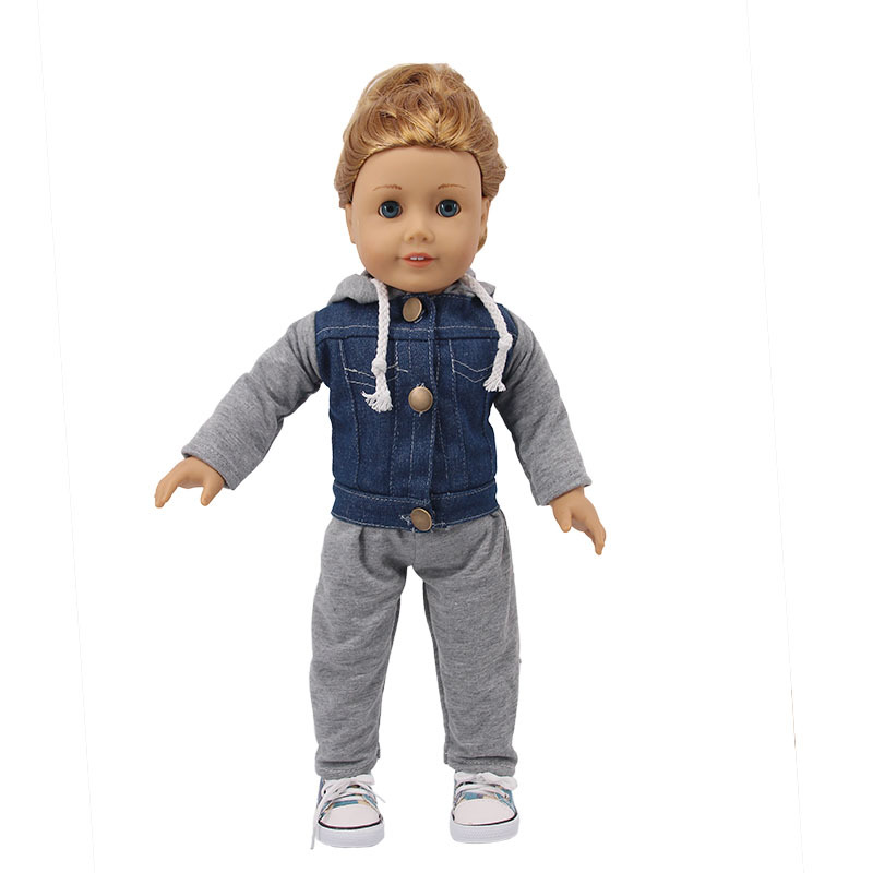 Picture of New 18 inch American doll accessories denim suspenders 43cm summer doll clothes set factory straight hair