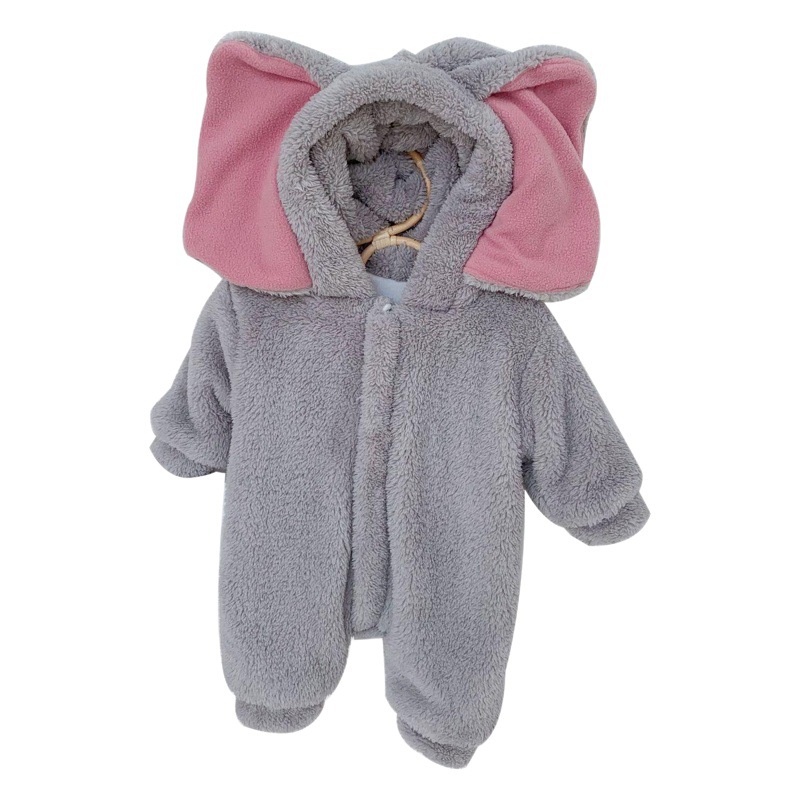 Ins Children's Clothing Internet Celebrity Baby Elephant Baby Jumpsuit Thickeneded and Warm Baby Autumn and Winter Clothing Fleece-Lined Concave Shape Crawling Clothing