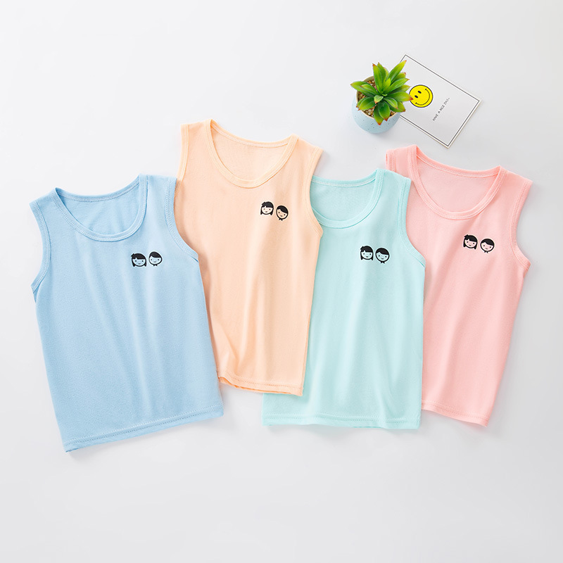 Picture of Summer Children's loose casual I-shaped round neck vest boys and girls solid color cotton vest sleeveless undershirt bottoming top