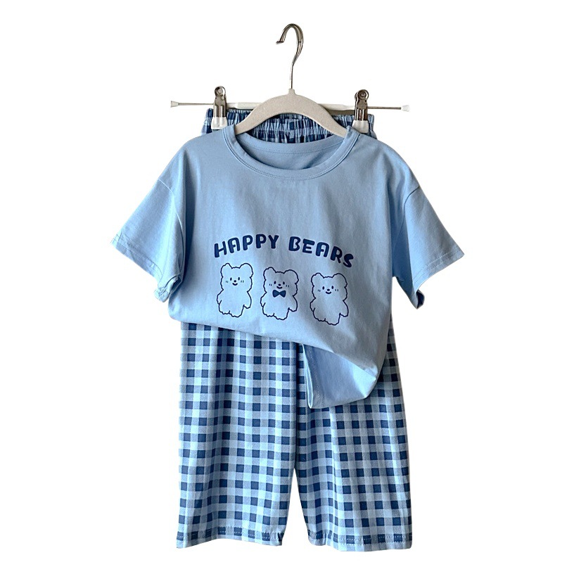 Children's Pajamas for Boys and Girls Summer Thin Short-sleeved Pure Cotton Medium and Large Children's and Boys' Air-conditioning Clothes Home Suit Parent-child