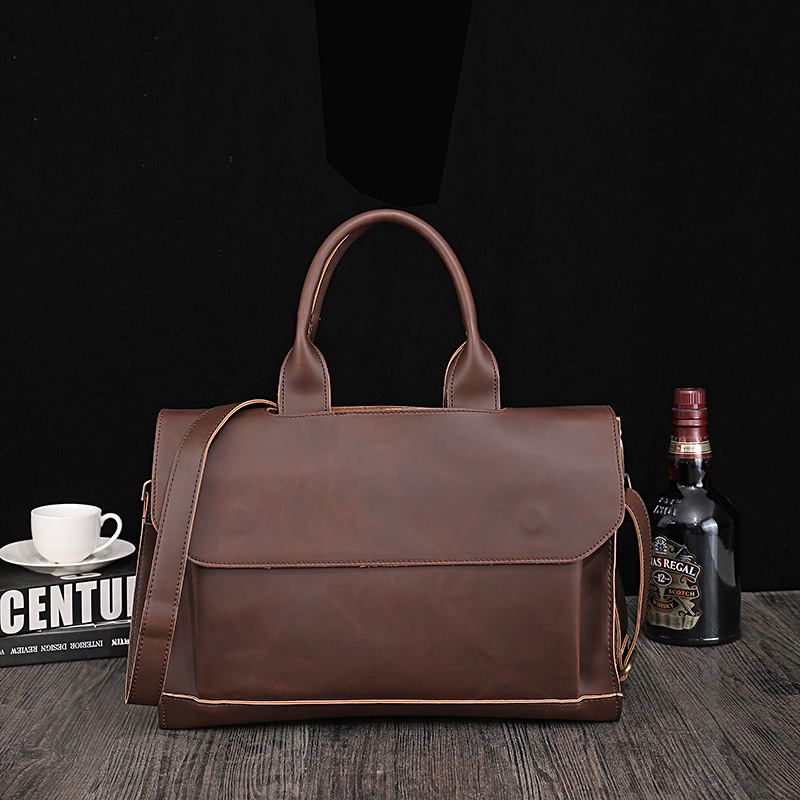 Picture of Retro New Men's Handbag Korean Men's Bag Crazy Horse Leather Shoulder Crossbody Business Computer Briefcase Manufacturers