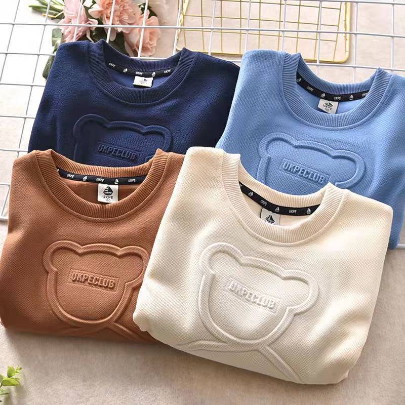 Picture of Children's Clothing, Spring & Fall Boys' Sweatshirts, Thin Autumn Clothes, Medium and Large Kidsren's Embossed Bear T-Shirts, Kidsren's Autumn Clothes, Kidsren's Tops