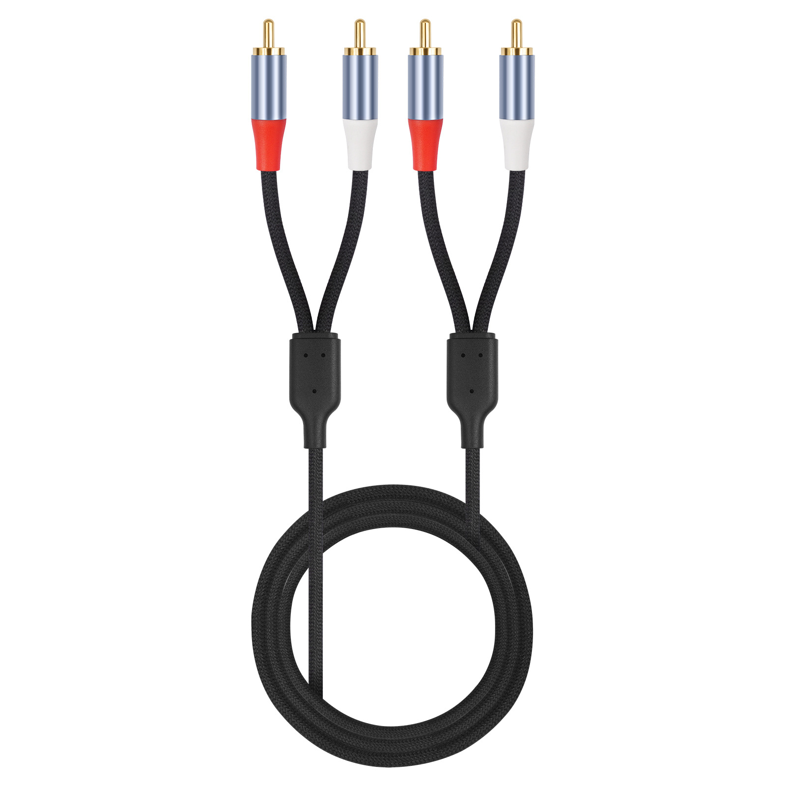 Picture of Cross-border explosive gold-plated head metal shell 2RCA pair 2RCA amplifier Lotus head audio cable 1m 2m