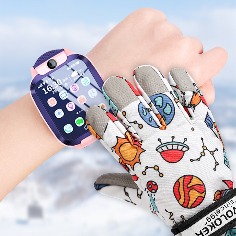 Picture of Children's ski gloves are waterproof, warm in winter, fleece thickened, and are specially designed for boys and girls to ski and cross border