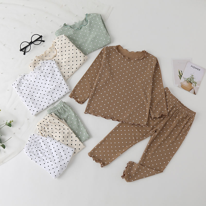 Picture of Baby's Pajamas Spring and Autumn Long Sleeve suit Dot Western Style Girls' Trousers Two-Piece Home Clothes Children's Air-Conditioned Clothes