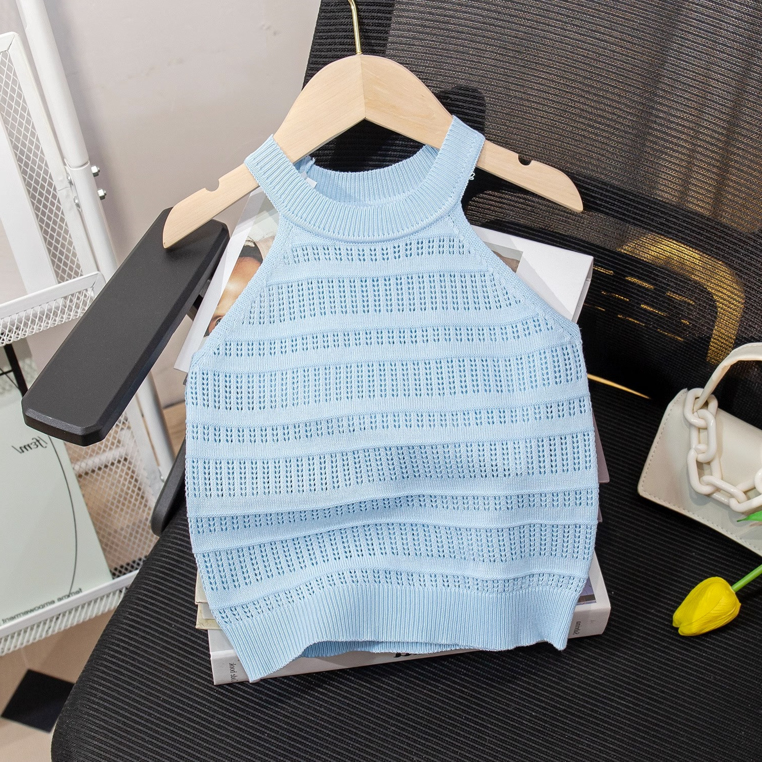 Picture of 2025 New Girls Summer Suspenders Baby Style Tops Children's Summer Cute Easiest for Match Round Neck Thin Vest