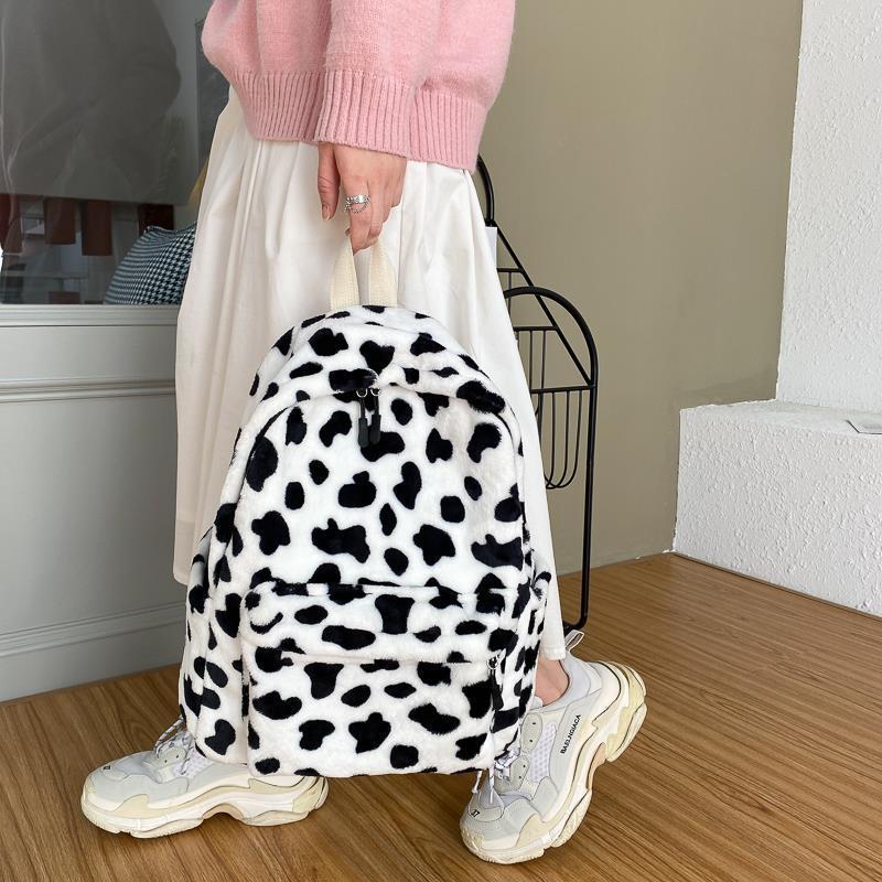 Picture of New plush high-looking schoolbag female college student class bag Korean cute cow all-match trendy backpack