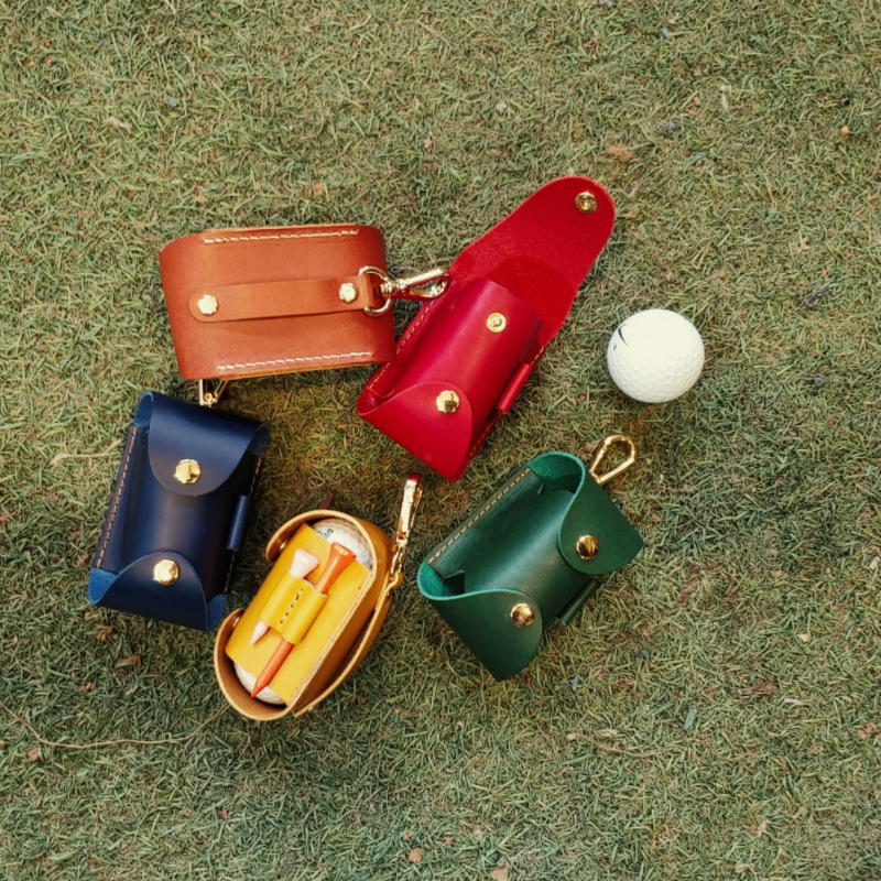 Picture of Outdoor Sports Golf Portable Ball Bag Ball Nail Leather Case European and American Retro Leather Golf Storage Waist Bag