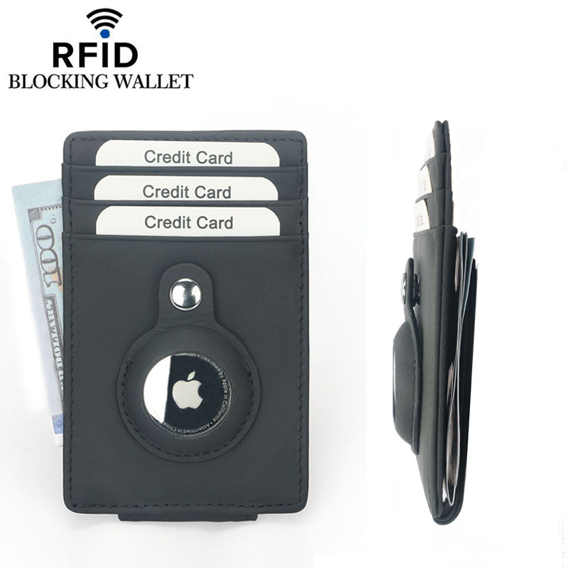 Picture of Airtag Apple Tracker Anti-Lost Protective Cover Card Holder First Layer Genuine Cowhide Anti-Theft Rfid Wallet