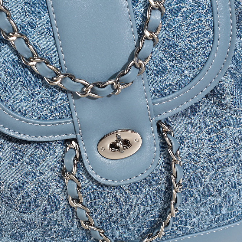 Picture of 2025 New Denim Blue Chain Backpack Niche Light Luxury Fashion Easiest for Match Travel Large Capacity Handbag for Women