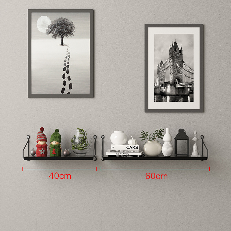Picture of No-Drill Solid Wood Wall-Mounted Shelf, Straight Partition, Wall-Mounted Bookshelf, Bedroom Decorative Wall Storage