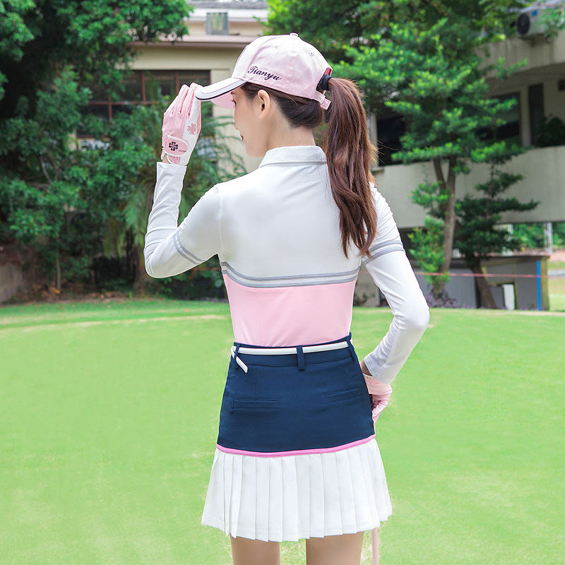 Picture of Golf Clothing Women's Autumn and Winter Slimming Look Top Long-Sleeved Lapel T-Shirt Color Matching Korean Style Sportswear for Women