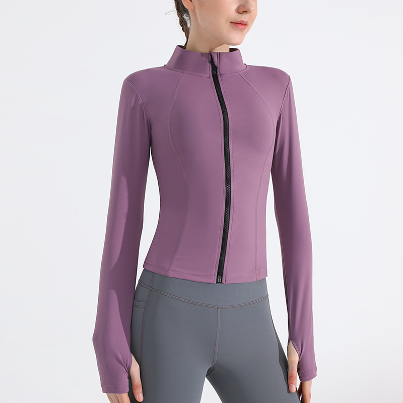 Picture of Autumn and Winter Sports Yoga Clothes Can Be Worn Outside Jacket Women's Elastic Zipper Outdoor Running Fitness Sweatshirt Stand Collar