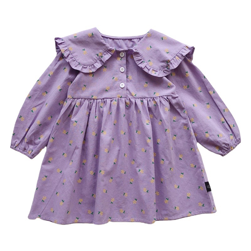 Mdd Girls Korean Floral College Style Skirt 2024 Spring and Autumn Lolita Long Sleeve Ruffle Dress
