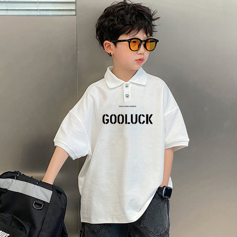 Picture of Boys' short-sleeved T-shirt 2024 Summer Children's western style lapel fashion loose cartoon printed polo shirt top fashion