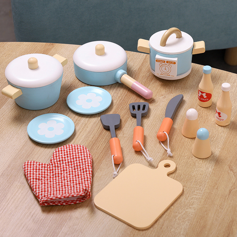 Picture of Children's Educational Toys Wooden Simulation Play House Kitchen Toy Set Coffee Machine Bread Machine Microwave Oven Toy