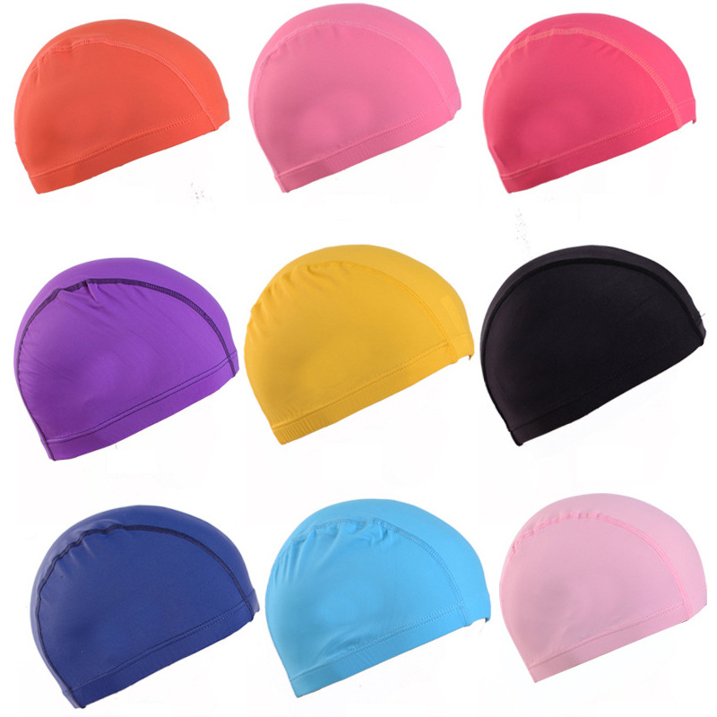 Adult Swimming Cap Swimming Pool Cloth Cap Solid Color Polyester Elastic Good Men's Pullover Cap Women's Long Hair Big Swimming Cap Summer
