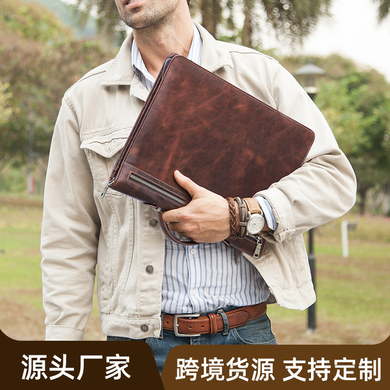 Picture of Suitable for ipadpro Leather Protective Case Anti-fall Retro Style Multi-functional Portable iPad Case with Airtag
