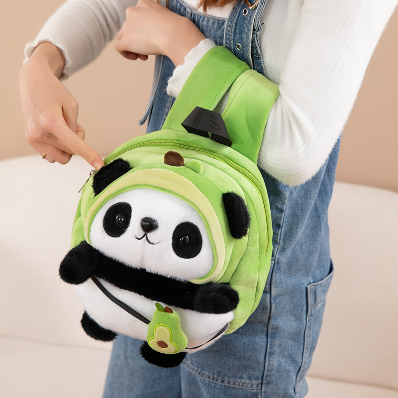 Picture of Panda Double Backpack Campus Handsome Kidsren's Backpack Shoulder Small School Bag Plush Toy Avocado Peach Panda Bag