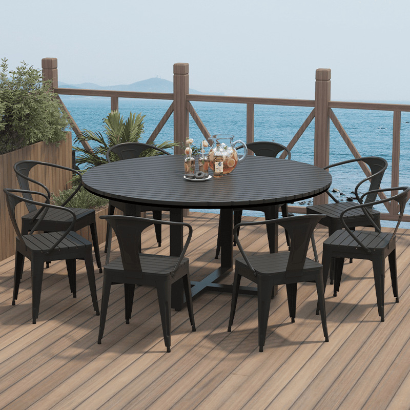 Picture of Waterproof and Sunscreen Outdoor Round Dining Table Simple Outdoor Courtyard Casual Table and Chair Combination Household Open-air Barbecue Table