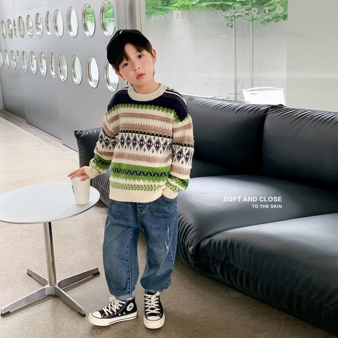 Picture of Children's Wear Boy's Sweater Autumn 2023 New Children's Retro Trendy Autumn Bottoming Sweater Western Style Boy
