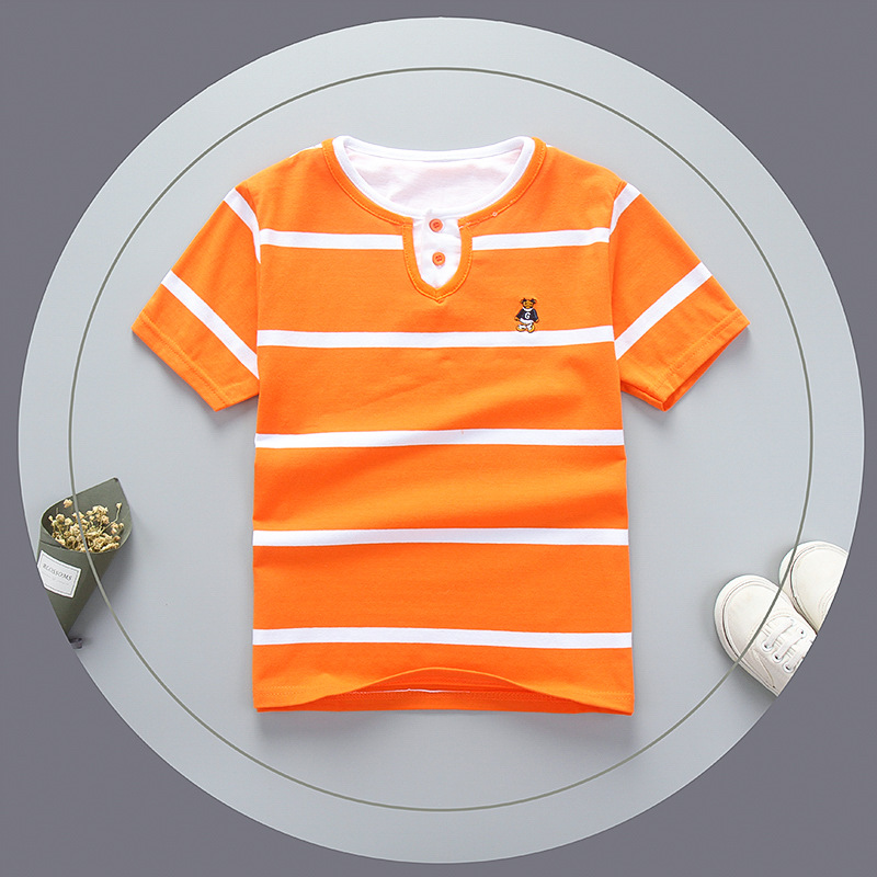 Picture of Barabbi bala children's cotton T-shirt children's summer short-sleeved shirt double collar round neck striped T-shirt