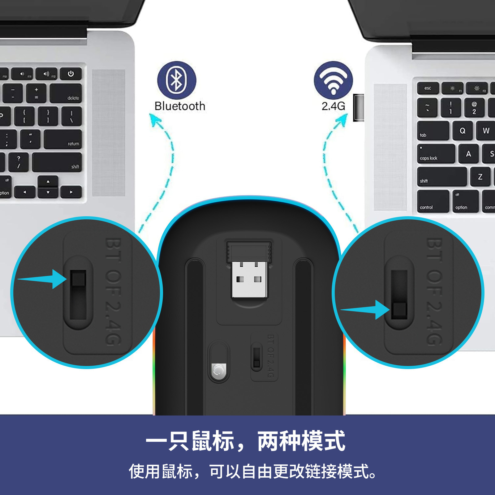 Picture of Cross-Border Explosive Dual-mode 5.0 Bluetooth wireless mouse charging mute office games for mobile phone tablet