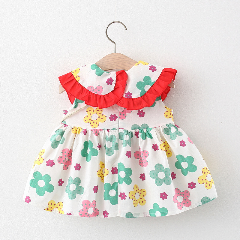 Picture of 2022 girls dress new summer children's clothing sleeveless lace collar full body contrast small flower small watermelon vest skirt