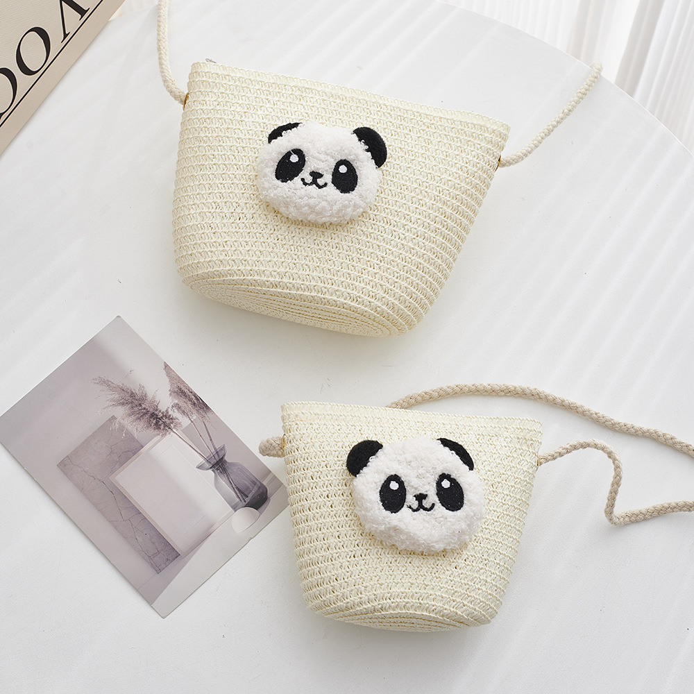 Picture of New Cartoon Kids Bag Woven Mobile Phone Bag Zipper Cute Giant Panda Travel One Shoulder Crossbody Coin Purse