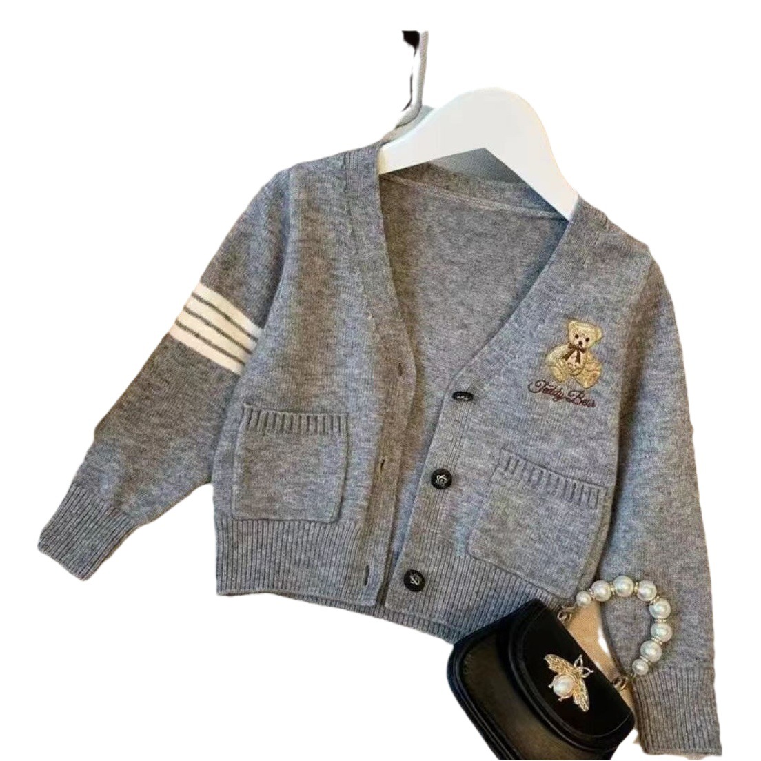 Girls' spring clothing JK uniform coat 2023 spring new little girl college style Net red knitted cardigan top