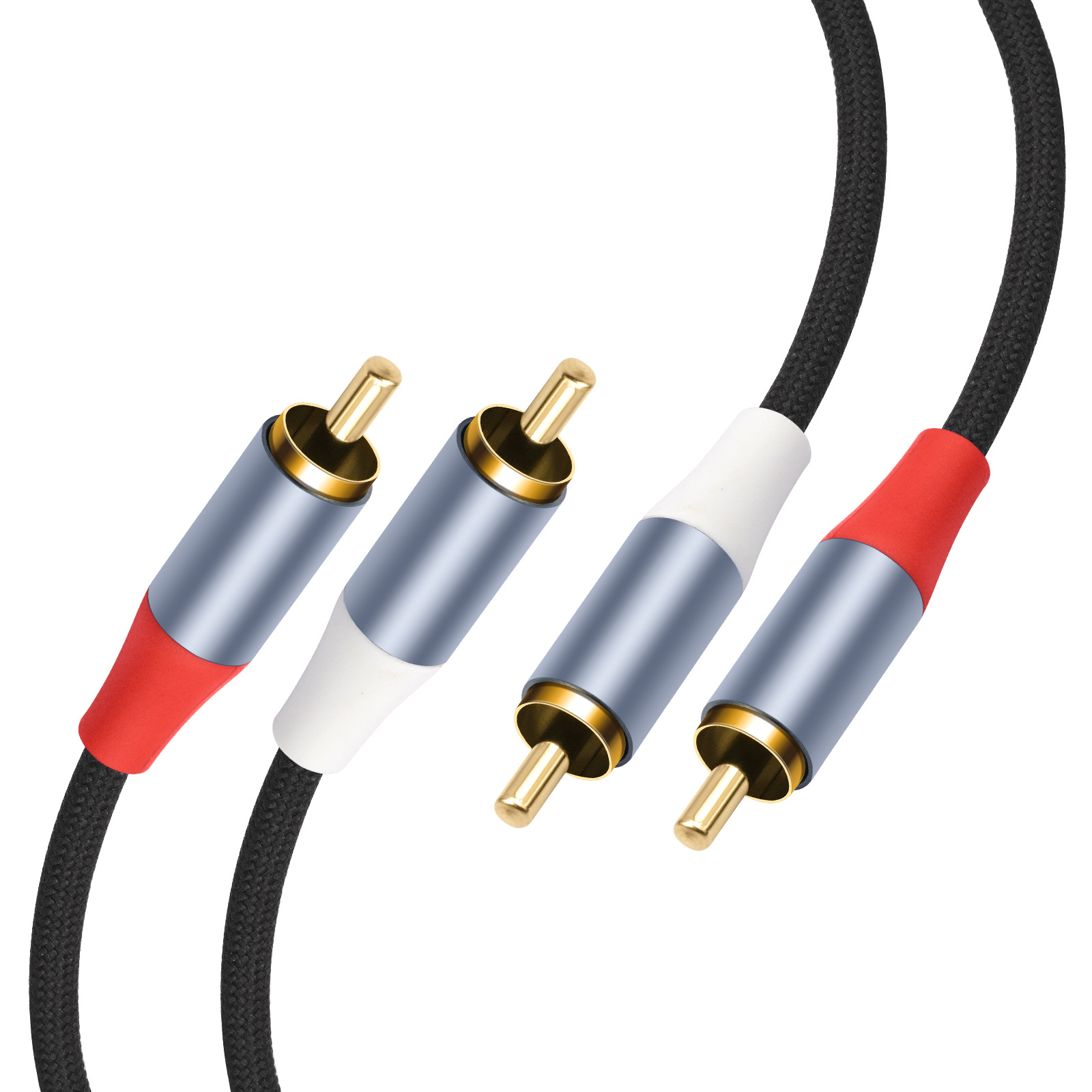 Cross-border explosive gold-plated head metal shell 2RCA pair 2RCA amplifier Lotus head audio cable 1m 2m