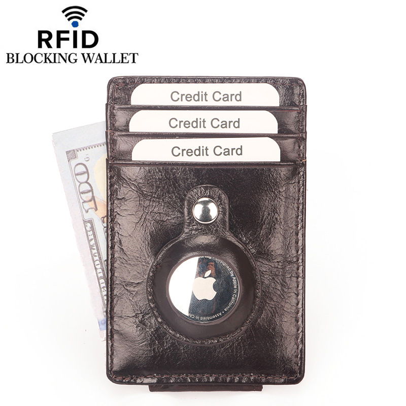 Picture of Airtag Apple Tracker Anti-Lost Protective Cover Card Holder First Layer Genuine Cowhide Anti-Theft Rfid Wallet
