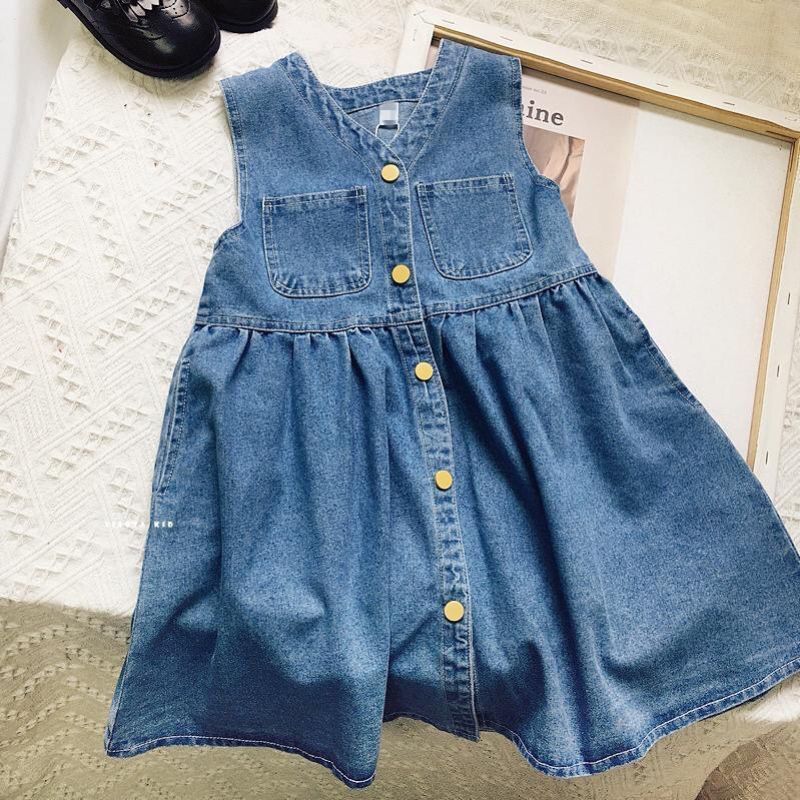Girls' Denim Skirt Vose Skirt 2024 Autumn Baby Girl Sleeveless Skirt Children's dress Hair YZY-5573
