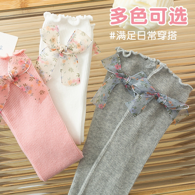 Picture of Girls' mid-calf socks Korean style children's calf socks little girl bow lace socks Western style baby long socks